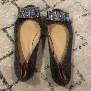 Kate Spade grey flats with glitter bow